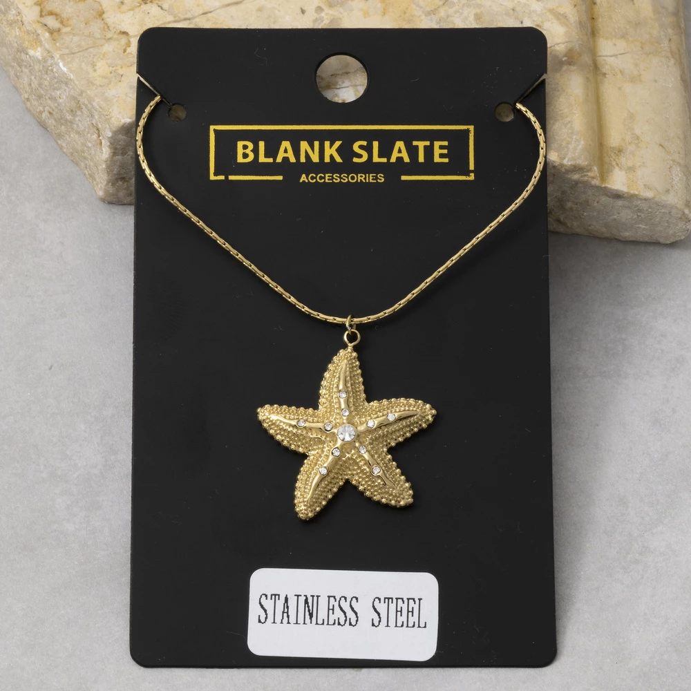 Stainless Steel Pave Cz Starfish Necklace