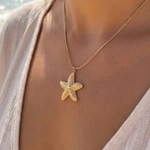 Stainless Steel Pave Cz Starfish Necklace