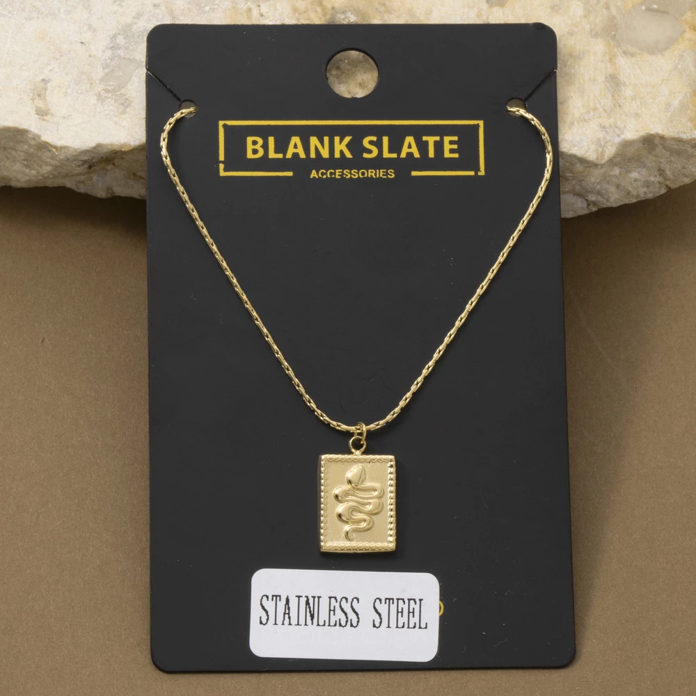 Stainless Steel Serpent Tag Pendant Necklace
