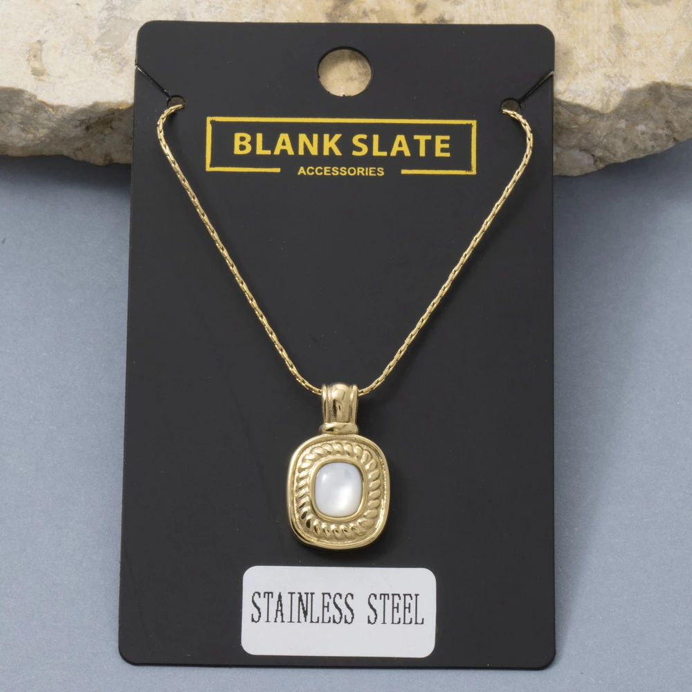 Stainless Steel Vintage Cabochon Pendant Necklace