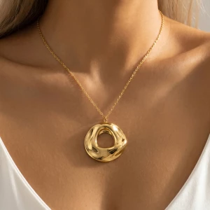 Organic Molten Open Circle Pendant Snake Chain Necklace