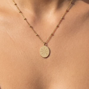 Gold Dipped Starburst Medallion Pendant Necklace