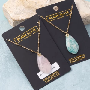 Gold Dipped Faceted Stone Teardrop Pendant Necklace