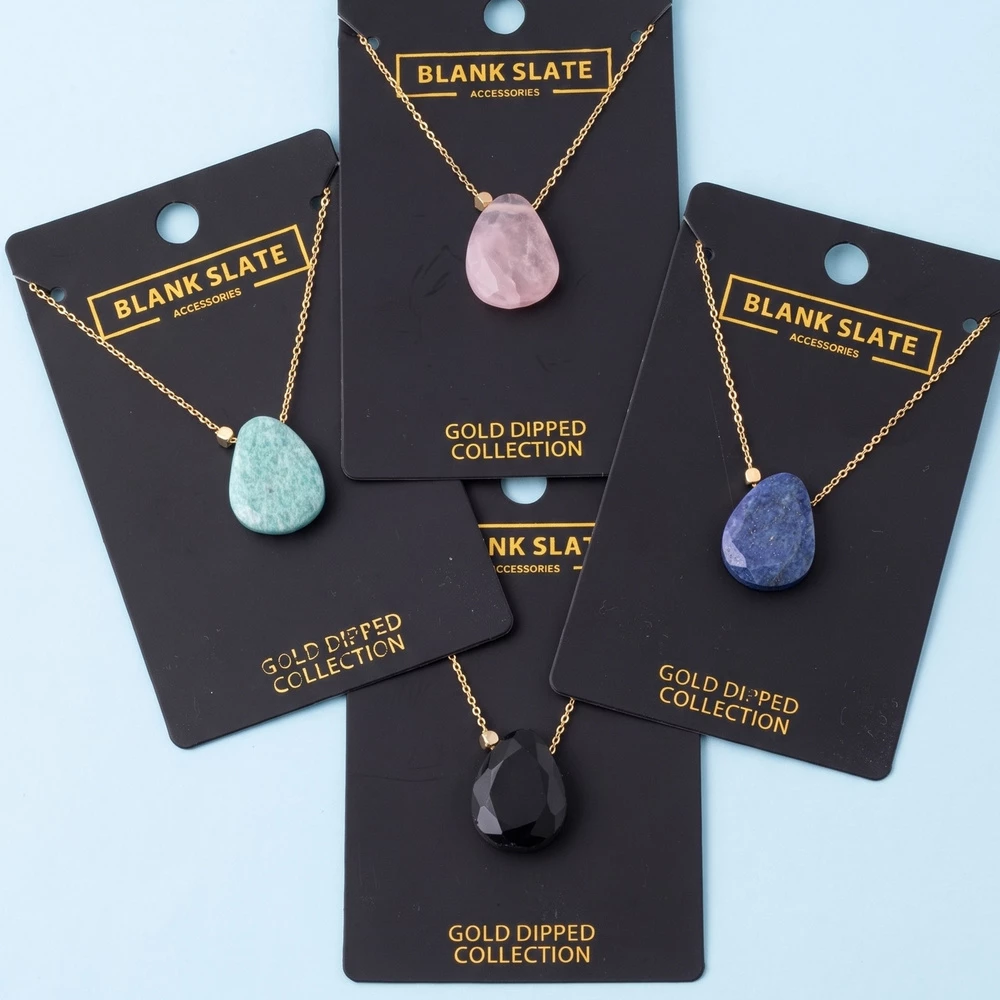 Gold Dipped Faceted Stone Teardrop Pendant Necklace