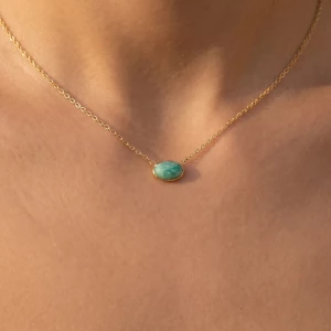 Gold Dipped Oval Amazonite Pendant Necklace