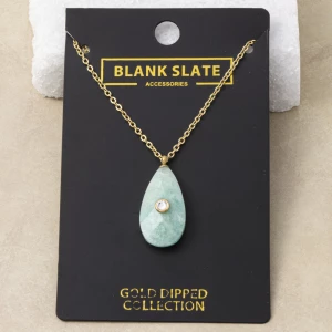 Gold Dipped Teardrop Stone Pendant Necklace With Cz