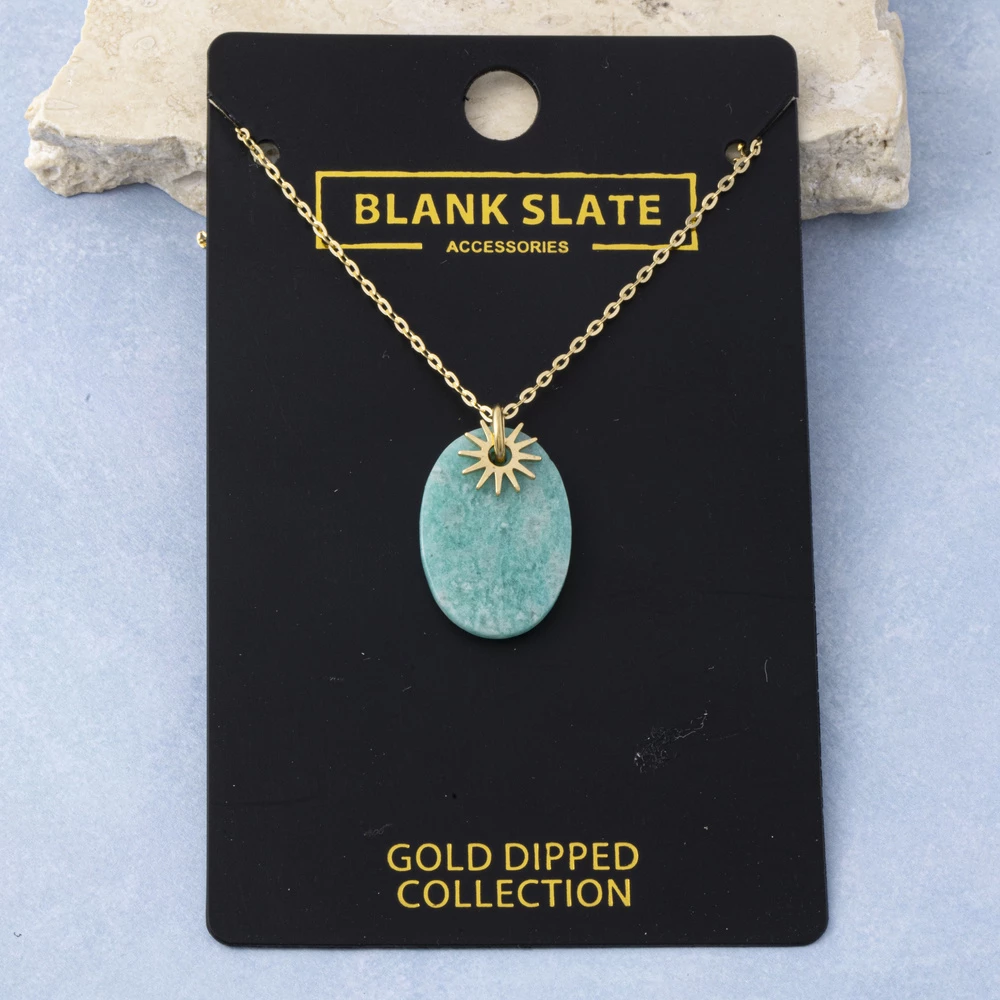Gold Dipped Sunburst Charm Stone Oval Necklace