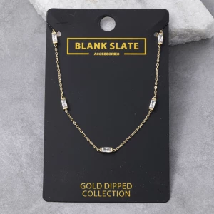 Gold Dipped Baguette Cz Station Chain Necklace