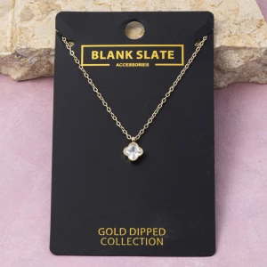 Gold Dipped Clover Bezel Cz Pendant Necklace