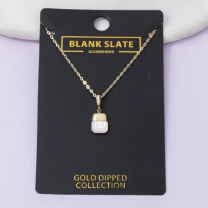 Gold Dipped Square Mother Of Pearl Pendant Necklace