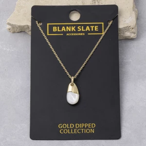 Gold Dipped Mother Of Pearl Teardrop Pendant Necklace