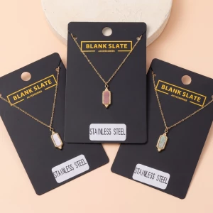 Stainless Steel Hexagon Stone Bar Pendant Necklace