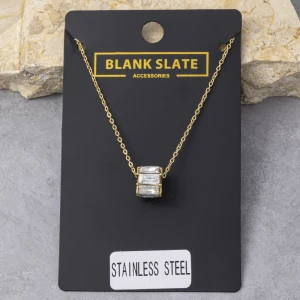 Stainless Steel Triple Baguette Cz Slider Necklace