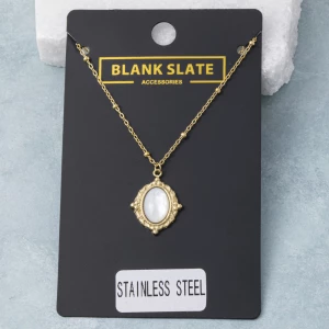 Stainless Steel Mother Of Pearl Oval Frame Necklace