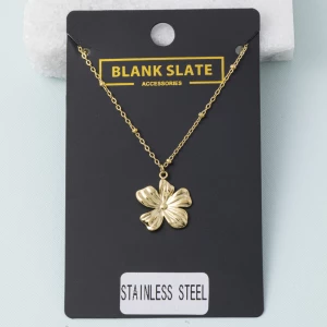 Stainless Steel Five Petal Flower Pendant Necklace