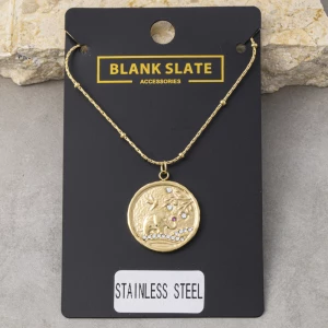 Stainless Steel Cat And Bird Coin Pendant Necklace