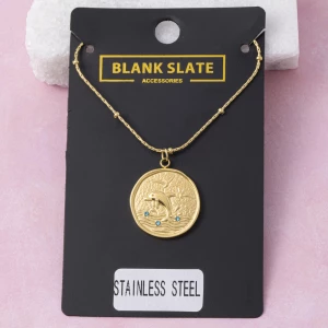 Stainless Steel Dolphin Wave Coin Pendant Necklace