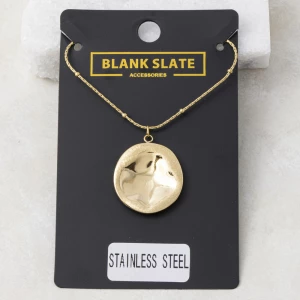 Stainless Steel Molten Round Disc Pendant Necklace