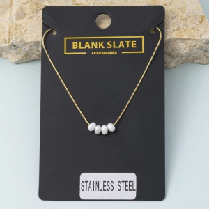 Stainless Steel Triple Pearl Station Necklace