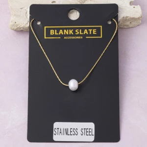 Stainless Steel Single Pearl Station Necklace