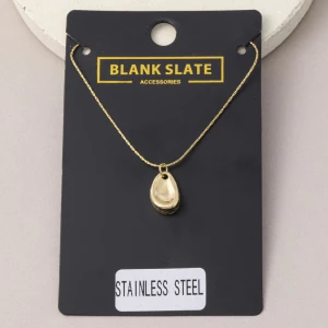 Stainless Steel Puffed Teardrop Pendant Necklace