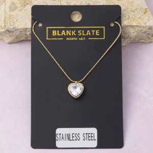 Stainless Steel Heart Cz Bezel Pendant Necklace