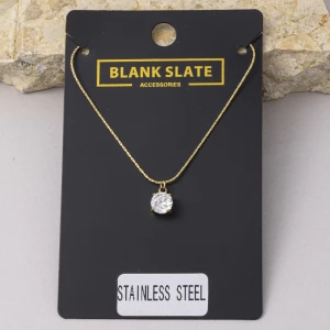 Stainless Steel Round Solitaire Cz Pendant Necklace