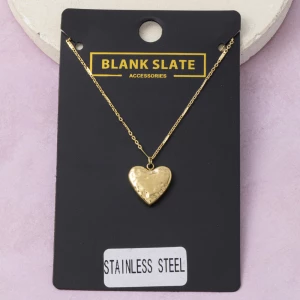 Stainless Steel Puffed Hammered Heart Necklace
