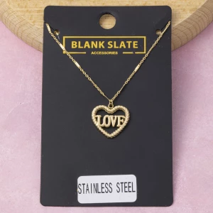 Stainless Steel Open Heart Love Word Necklace