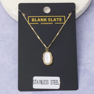 Stainless Steel Mother Of Pearl Scallop Frame Necklace