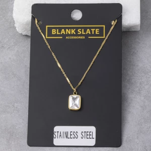 Stainless Steel Rectangle Cz Bezel Pendant Necklace