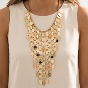 Hammered Disc Waterfall Bib Necklace