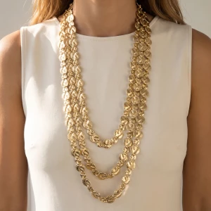 Layered Textured Coin Disc Strand Necklace