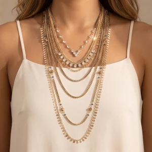 Multi Row Chain And Crystal Statement Necklace