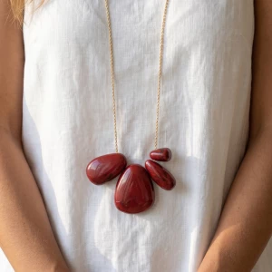 Trio Pebble Cluster Long Pendant Necklace