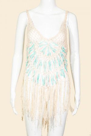Fishnet Knit Fringe Cover Up
