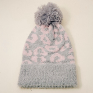 Leopard Print Fuzzy Pom Beanie
