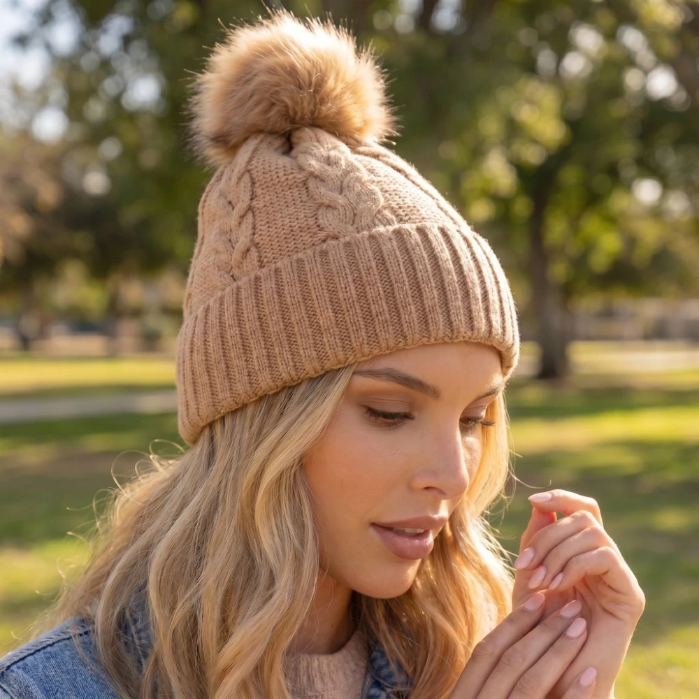 Crochet Knit Pompom Beanie