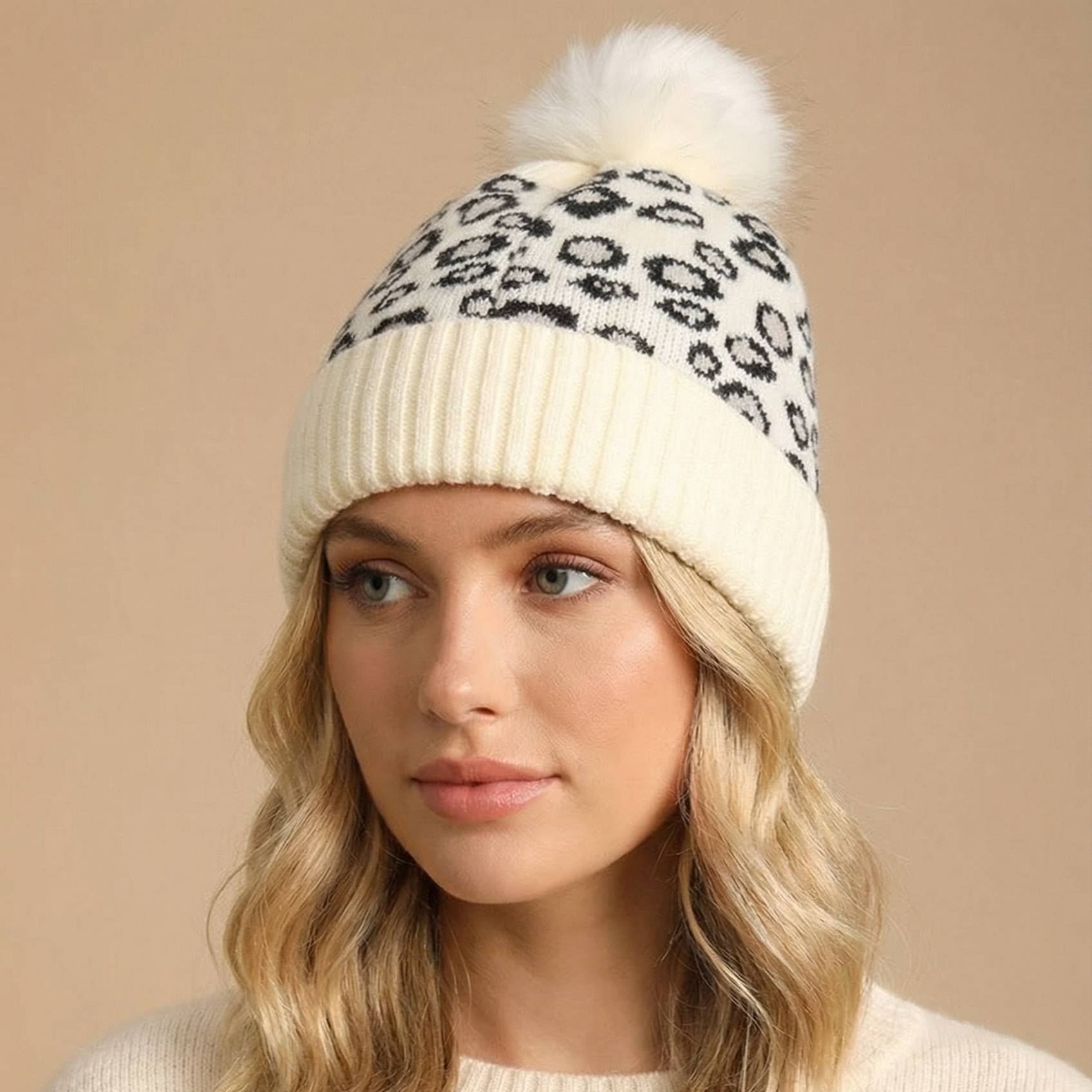 Leopard Print Pom Beanie