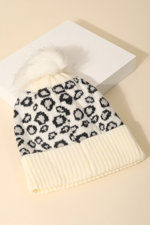 Leopard Print Pom Beanie