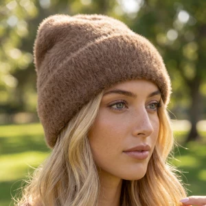 Soft Fuzzy Brushed Knit Cuffed Beanie