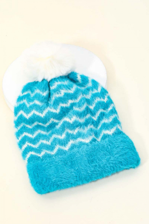 Fuzzy Zig Zag Striped Beanie