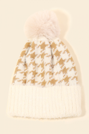 Houndstooth Print Beanie