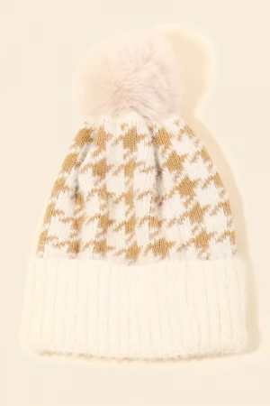 Soft Snowflake Print Pom Beanie
