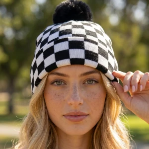 Checkered Pom Beanie
