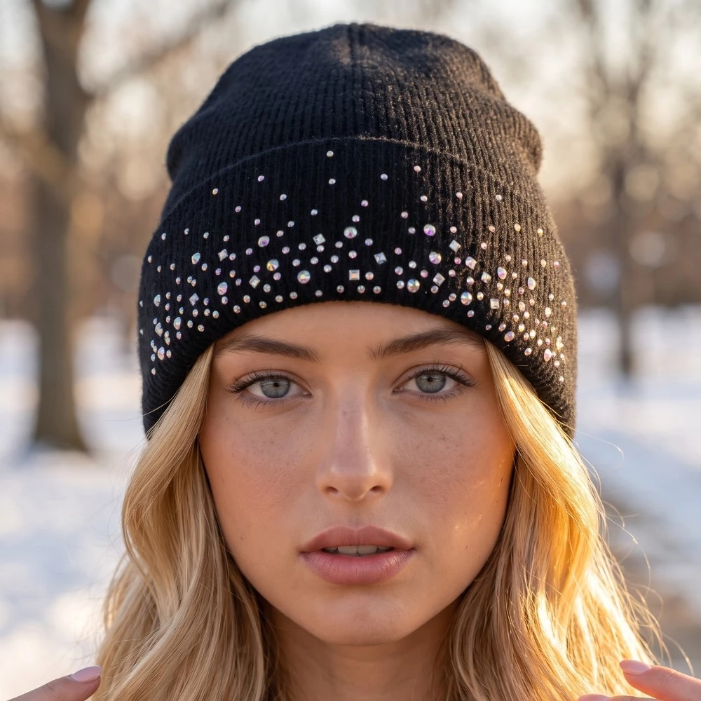 Sparkling Rhinestone Studded Beanie