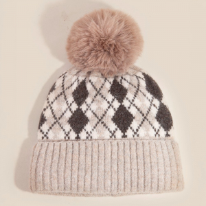 Argyle Knit Pom Beanie