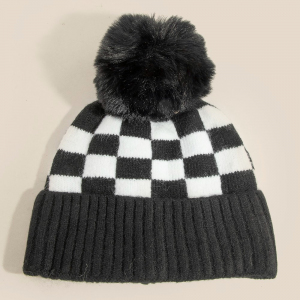 Checkered Pom Beanie