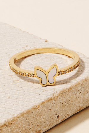 Rhinestone Studs And Seashell Butterfly Band Ring