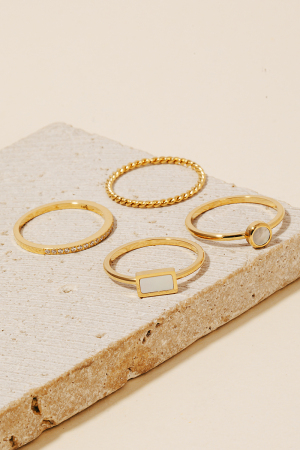 4Pc Mixed Metallic Dainty Band Rings Set
